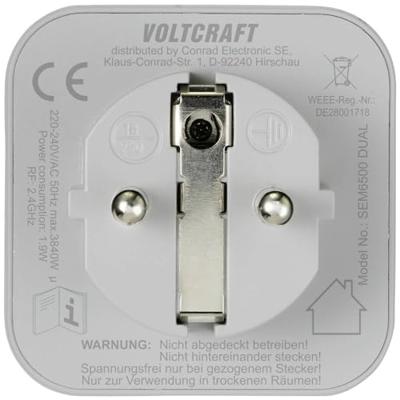 VOLTCRAFT SEM6500 DUAL Energiekostenmeter Incl. radiografische stekkerdoos, Gegevensexport, Datalogger, Kostenprognose, TRMS, Instelbaar stroomtarief, Met VOLTCRAFT SEM6500 DUAL Energiekostenmeter Incl. radiografische stekkerdoos, Gegevensexport, Datalogger, Kostenprognose, TRMS, Instelbaar stroomtarief, Met