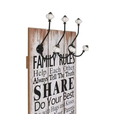 Wandkapstok met 6 haken FAMILY RULES 120x40 cm