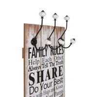 Wandkapstok met 6 haken FAMILY RULES 120x40 cm - thumbnail