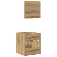 2-delige Badkamermeubelset bewerkt hout artisanaal eikenkleur - thumbnail