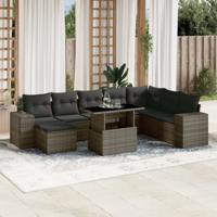 9-delige Loungeset met kussens poly rattan grijs - thumbnail