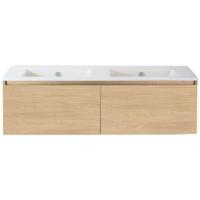 Frozen Badmeubelset 140 cm - Greeplijst in Kleur - Casella Oak - Keramische Wastafel Wit Zonder Kraangat - thumbnail