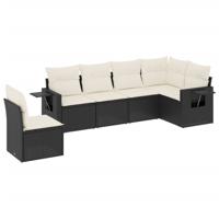 7-delige Loungeset met kussens poly rattan zwart - thumbnail