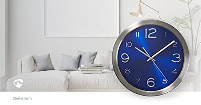 Blauwe wandklok RVS 30cm Blauwe wandklok RVS 30cm