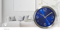 Blauwe wandklok RVS 30cm - thumbnail