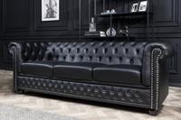 Chesterfield 3-zitsbank 205cm zwart kunstleer klinknagels veerkern - 41447 - thumbnail