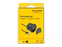 Delock 62794 3-poorts hub voor in bureau USB 1 x USB Type-C en 2 x USB Type-A + HD-audiopoorten - thumbnail
