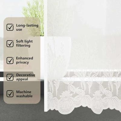 VidaXL Kantgordijn met gordijnen bloemen wit 140 x 1200 cm polyester