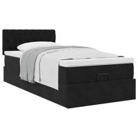 Ottoman bed met matras 90x200cm fluweel zwart - thumbnail