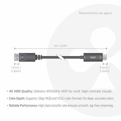 club3D CAC-1083 DisplayPort / HDMI Adapterkabel [1x DisplayPort stekker - 1x HDMI-stekker] Zwart 2.00 m