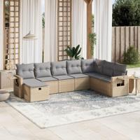 8-delige Loungeset met kussens poly rattan gemengd beige - thumbnail