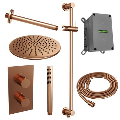 Copper Edition thermostatische inbouw regendouche 3-weg omstelling set 42, koper geborsteld PVD