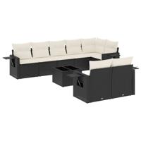 9-delige Loungeset met kussens poly rattan zwart - thumbnail