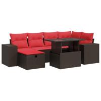 7-delige Loungeset met kussens poly rattan acacia zwart - thumbnail