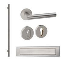 Hardbrass Voordeurset rond met XL-greep 1900mm SKG3 met kerntrekbeveiliging - RVS - thumbnail