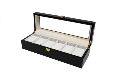 Luxe klassieke houten horlogebox voor 6 horloges | Zwart