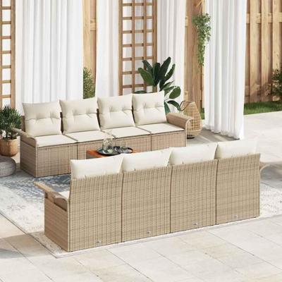 Tuinbankenset met kussen 9 pcs Beige poly rattan