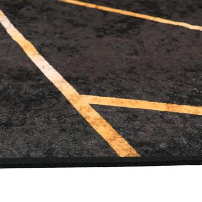VidaXL Vloerkleed wasbaar anti-slip 80x150 cm zwart en goudkleurig VidaXL Vloerkleed wasbaar anti-slip 80x150 cm zwart en goudkleurig