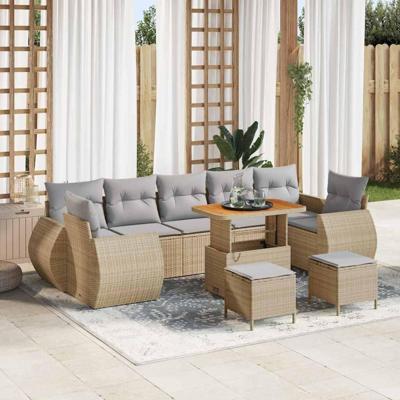 Tuinbankenset 10 pcs Beige poly rattan