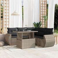 6-delige Loungeset met kussens poly rattan lichtgrijs - thumbnail