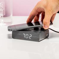 Wekker met smartphonelader - Donker hout - thumbnail