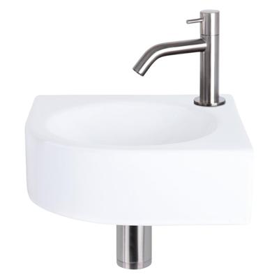 Fonteinset Differnz Cleo 30x30x10 cm Keramiek Wit Met Kraan Gebogen Mat Chroom Differnz