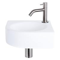 Fonteinset Differnz Cleo 30x30x10 cm Keramiek Wit Met Kraan Gebogen Mat Chroom Differnz - thumbnail