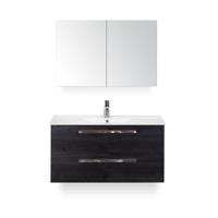 Seville Badmeubelset 100 cm - Black Oak - Keramische Wastafel Wit Enjoy - met Spiegelkast - thumbnail