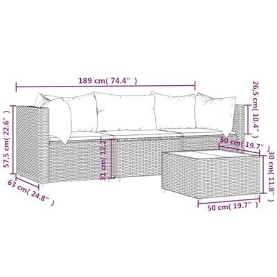 4-delige Loungeset met kussens poly rattan grijs 4-delige Loungeset met kussens poly rattan grijs