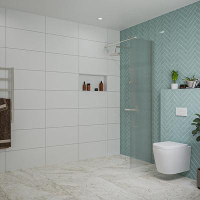 Fortifura Galeria inloopdouche - 50x200cm - ribbelglas - wandarm - Geborsteld RVS PVD (RVS) SW797947/SW797908