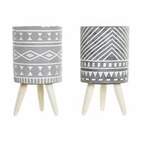 Grondlegger DKD Home Decor Grijs Cement Wit Pijnboom Boho (14,3 x 14,3 x 26,2 cm) (2 Stuks) - thumbnail