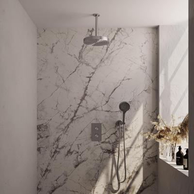 Brauer Stripe thermostatische inbouw regendouche 3-weg rechthoekig SET 18 met 25 cm douchekop en plafondarm en 3-standen handdouche en doucheslang en wandaansluitbocht RVS-kleurig geborsteld PVD Brauer Stripe thermostatische inbouw regendouche 3-weg rechthoekig SET 18 met 25 cm douchekop en plafondarm en 3-standen handdouche en doucheslang en wandaansluitbocht RVS-kleurig geborsteld PVD