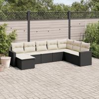 8-delige Loungeset met kussens poly rattan zwart - thumbnail
