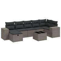 7-delige Loungeset met kussens poly rattan lichtgrijs - thumbnail