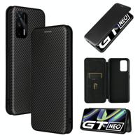 Voor OPPO Realme GT 5G Carbon Fiber Texture Magnetische Horizontale Flip TPU + PC + PU Lederen Case met Kaartsleuf (Zwart) - thumbnail