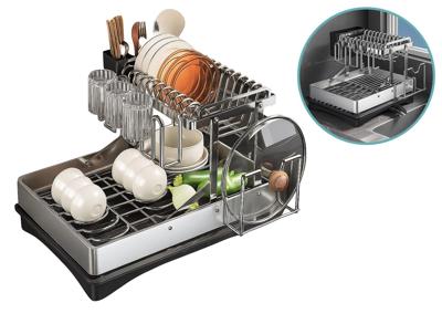 FEDEC Inklapbaar Afdruiprek met lekbak - 2-Laags - bestekbak - Zwart/Zilver FEDEC Inklapbaar Afdruiprek met lekbak - 2-Laags - bestekbak - Zwart/Zilver