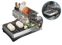 FEDEC Inklapbaar Afdruiprek met lekbak - 2-Laags - bestekbak - Zwart/Zilver - thumbnail