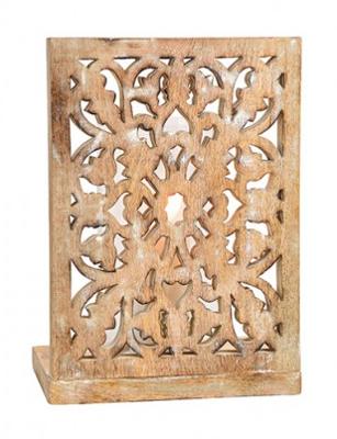 Windlicht bloemendecor, van mangohout, glas naturel (B/H/D) 24x35x17cm