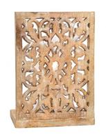 Windlicht bloemendecor, van mangohout, glas naturel (B/H/D) 24x35x17cm - thumbnail