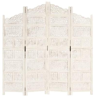VidaXL Kamerscherm met 4 panelen handgesneden 160x165 cm mangohout wit