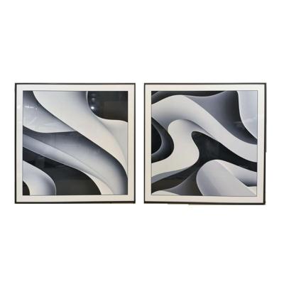 Schilderij Home ESPRIT Wit Zwart Abstract Modern 80 x 3,5 x 80 cm (2 Stuks)