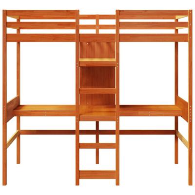 Hoogslaper met bureau en schappen grenenhout wasbruin 90x200cm