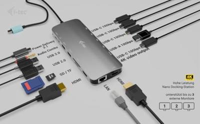 I-tec Metal USB-C Nano 3x Display Dock, 2x HDMI 1x USB-C video + Power Delivery 140W I-tec Metal USB-C Nano 3x Display Dock, 2x HDMI 1x USB-C video + Power Delivery 140W