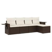 5-delige Loungeset met kussens poly rattan bruin - thumbnail