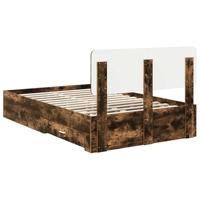 Bedframe met hoofdeinde Gerookt eiken 135 x 190 cm Bewerkt hout - thumbnail