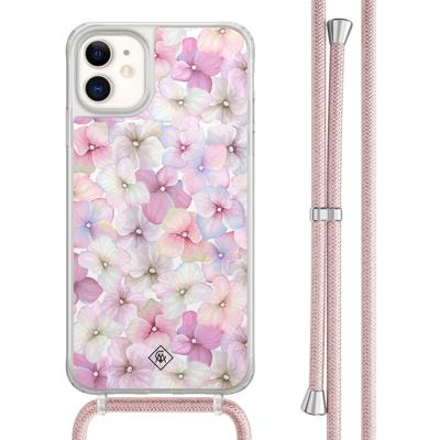 iPhone 11 hoesje met rosegoud koord - Floral hortensia