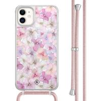 iPhone 11 hoesje met rosegoud koord - Floral hortensia - thumbnail