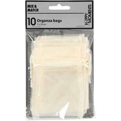 Creativ Company Organza zakjes, afm 7x10 cm, off-white, 10 stuk/ 1 doos