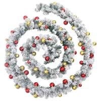 VidaXL Kerstslinger met kerstballen en led-verlichting 20 m pvc groen - thumbnail