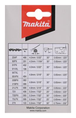 Makita Accessoires Ketting 092 "rnd" 3/8x1,3 S52 Lengte 350mm Groef 1,3mm Schakels 52 - 958492652